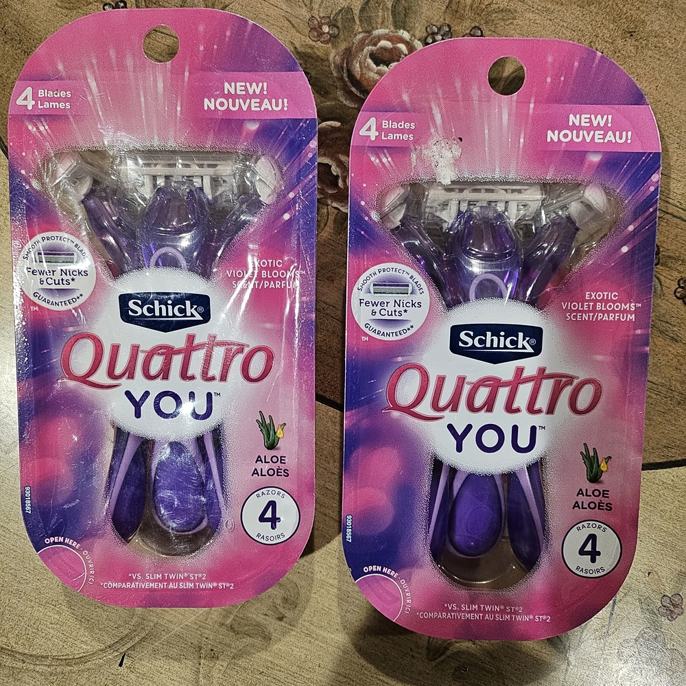 Schick Quattro You Exotic Violet Blooms Disposable Razors 4 count - Lot of 2
